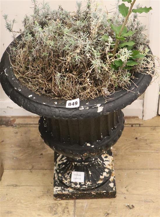 A painted cast iron campana garden urn H.48cm